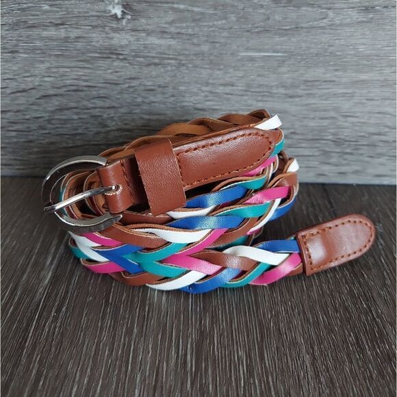 Multicolored Women's Braided Skinny Belt Size Large - Picture 1 of 7